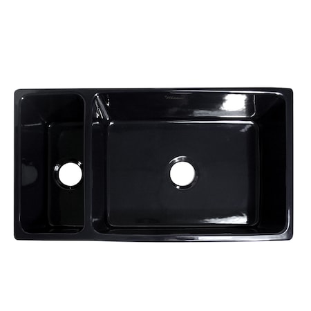Whitehaus Large Rvrsbl Sink And Small Bowl W/ 2-1/2 Lip On Both Sides, Blk WHQDB542-BLACK